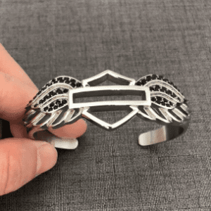 New Edition Unisex Adjustable Harley Davidson Silver Bracelet with Black Jewel