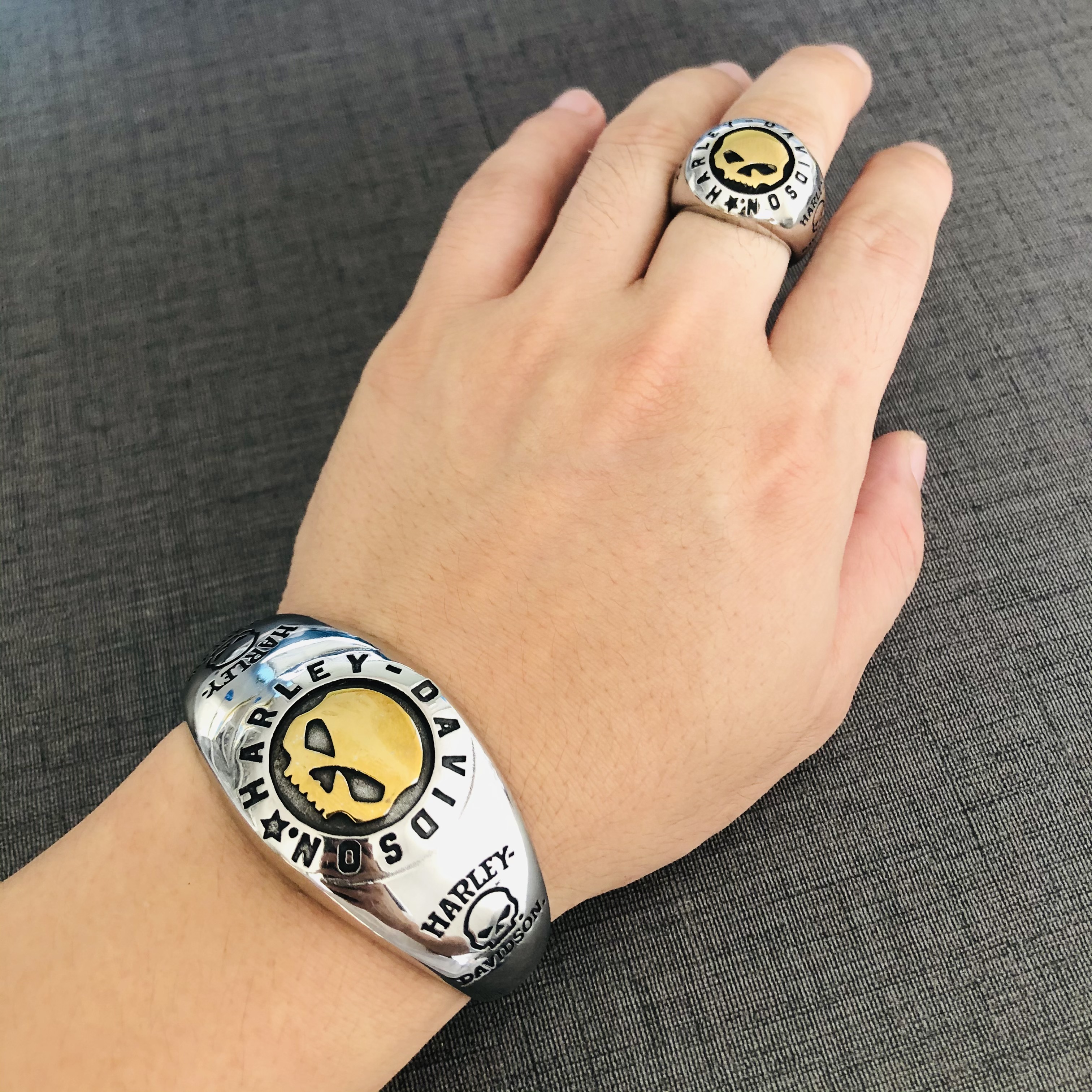Harley Davidson Set: Skull Design Ring and Bracelet