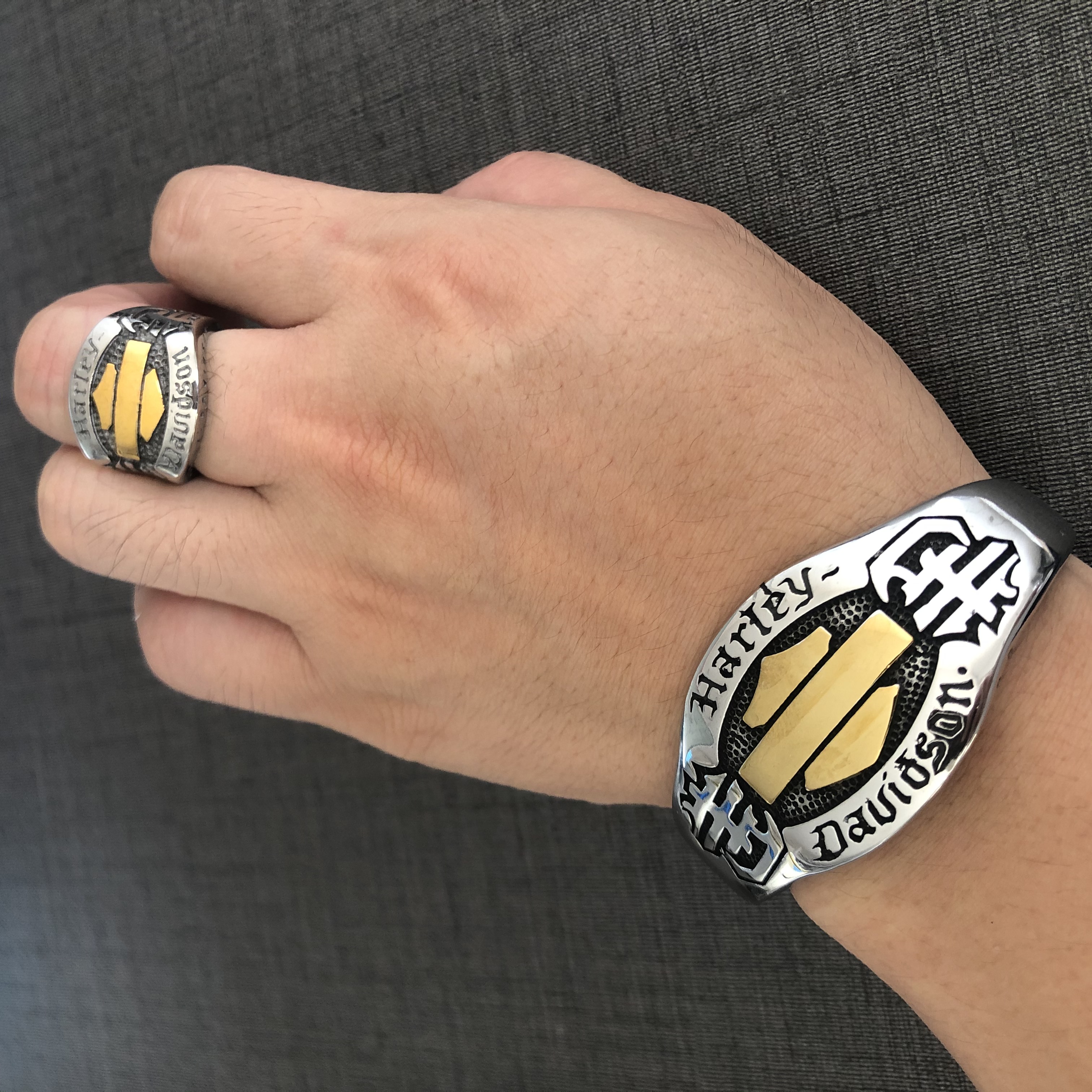 Harley Davidson Bracelet and Ring Set with Shield Logo – Bold and Iconic