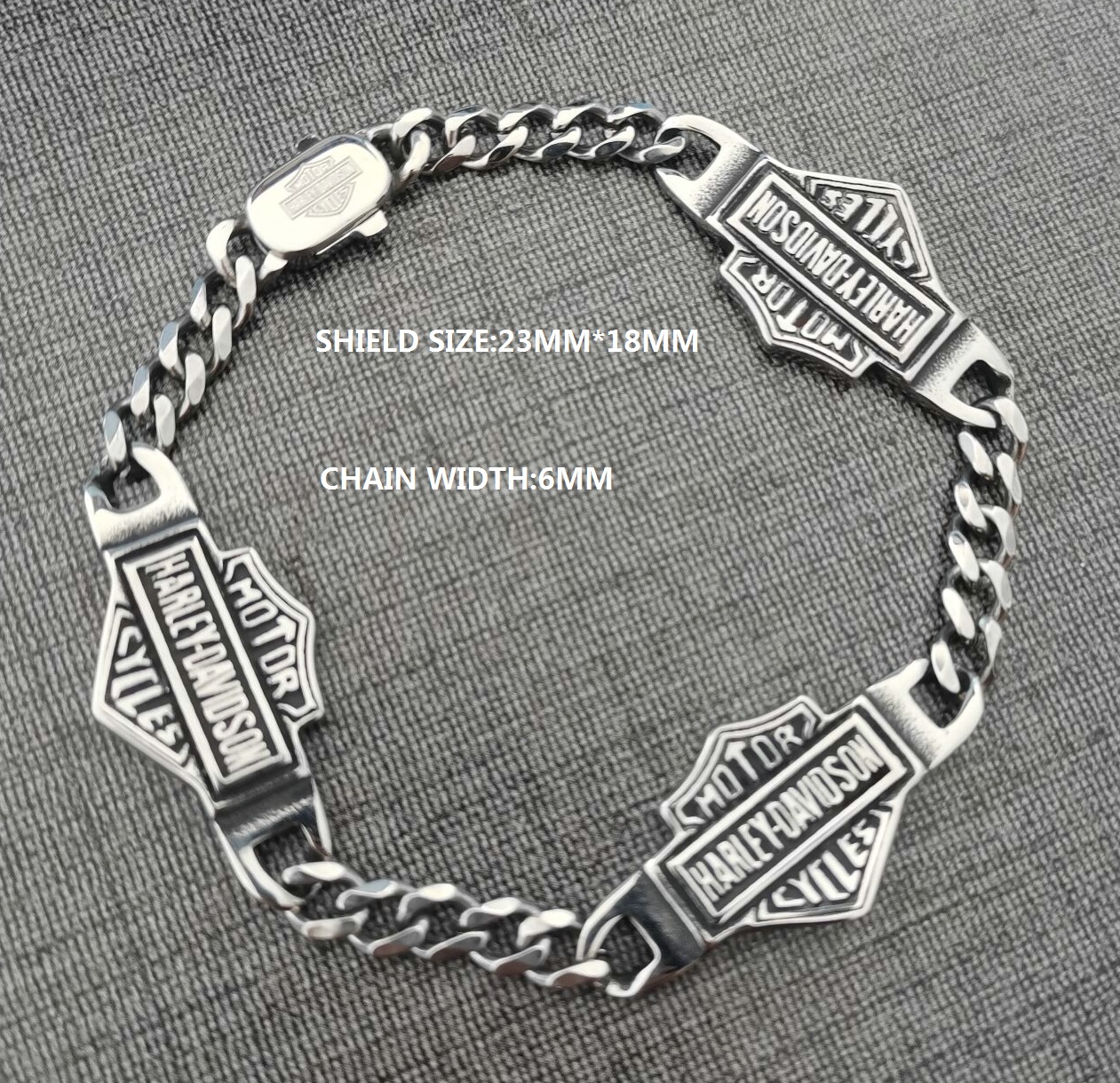 Harley Davidson Bracelet Chain with 3 Shield Logos 2 sizes