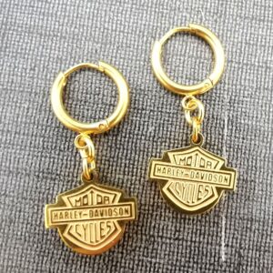 Harley Davidson Earrings Gold Color Logo Style