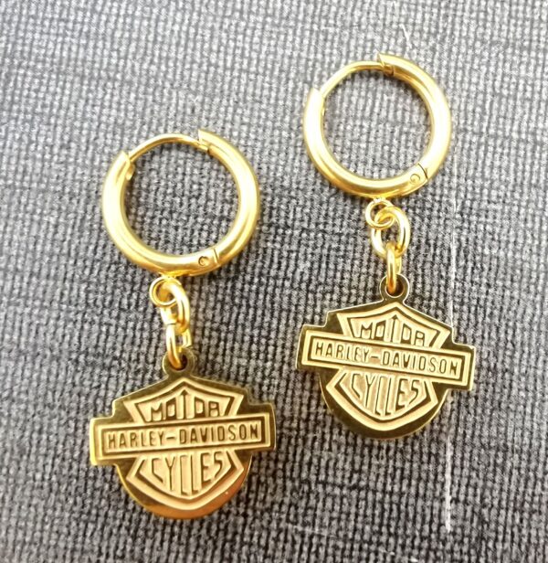 Harley Davidson Earrings Gold Color Logo Style
