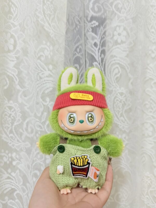Labubu Plush Replica – Green Bunny Suit with Fries Patch (18 cm)